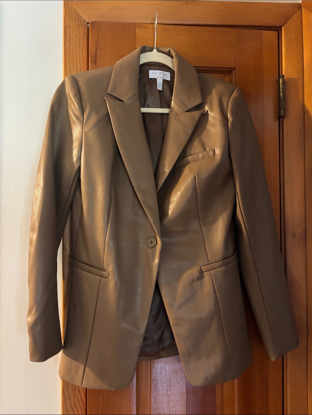 Faux Leather Blazer Jacket in Taupe Size S. Never worn